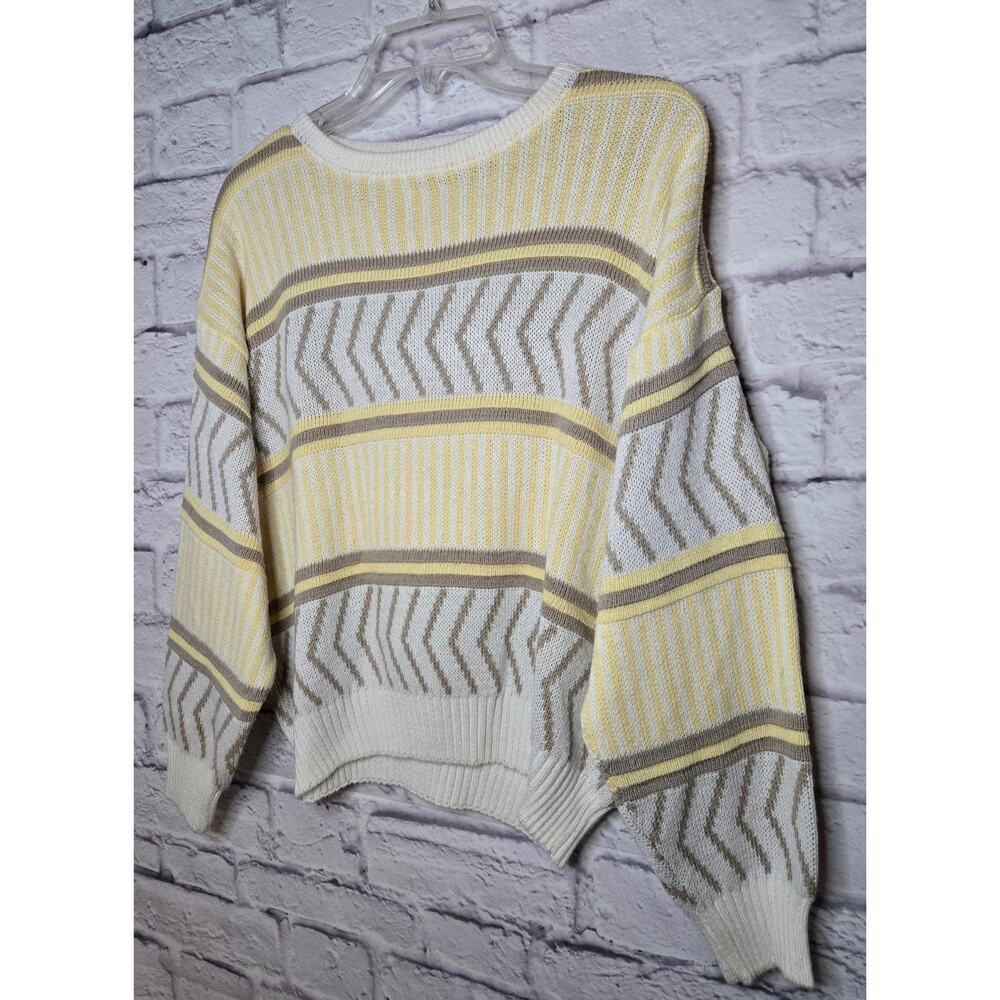 Vintage skylar retro yellow brown striped pullover sweater women's Large. - Picture 2 of 7
